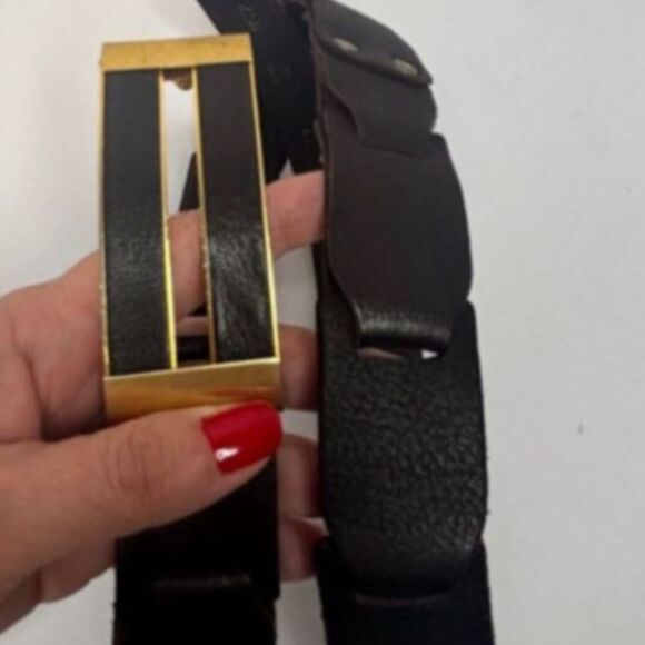 AM & M Brown Leather Gold Buckle Belt Womens - Picture 3 of 5